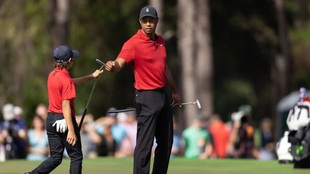 Tiger Woods and Charlie Woods on Sunday at the PNC Championship.